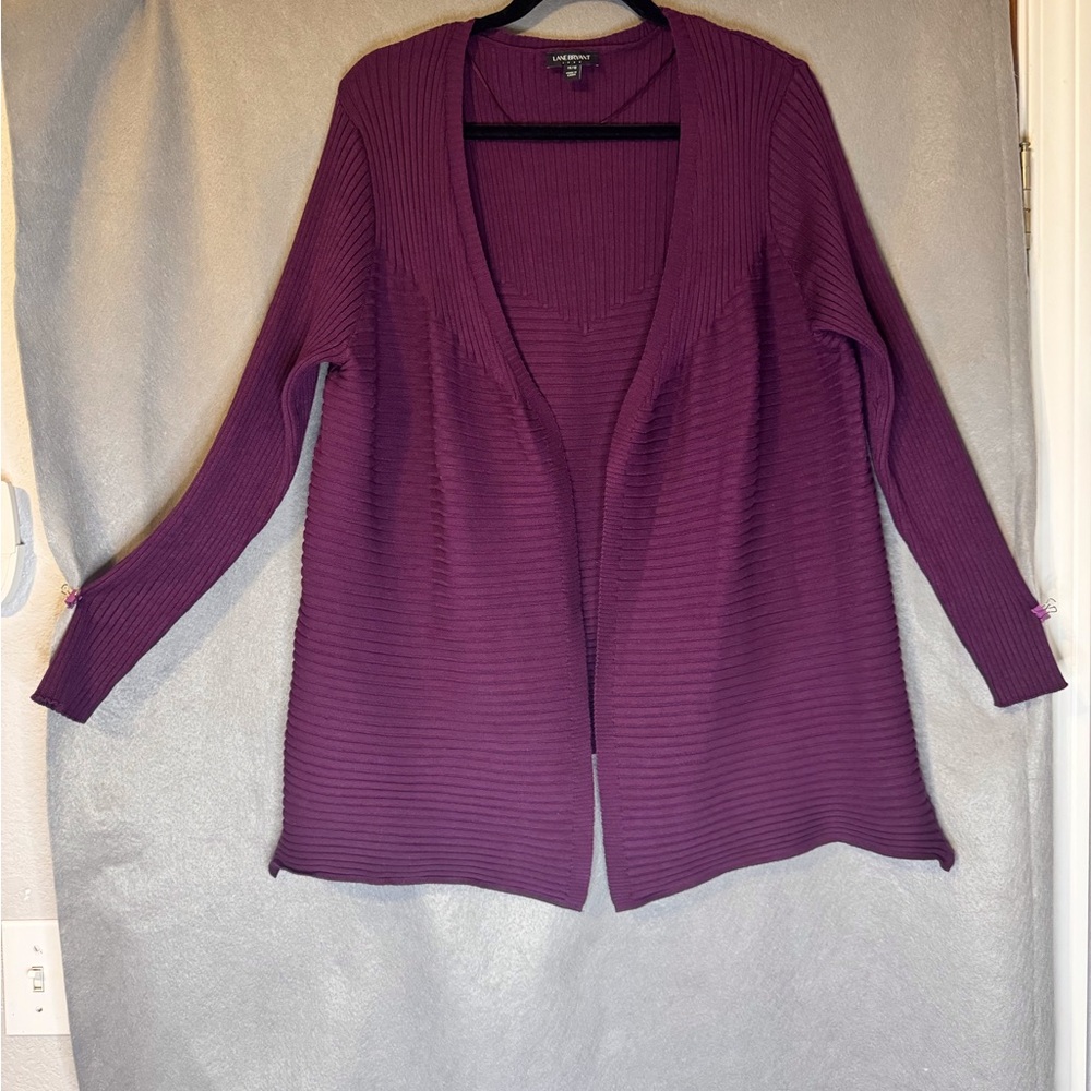 Lane Bryant Purple Cardigan Sweater with Ribbed Details. Excellent Condition.